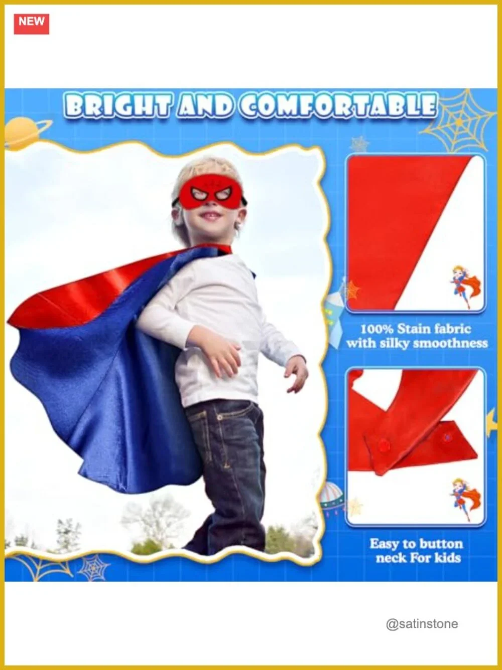 Superhero Capes & Masks Set for Kids 4-12, Satin Capes, Pretend Play Costume